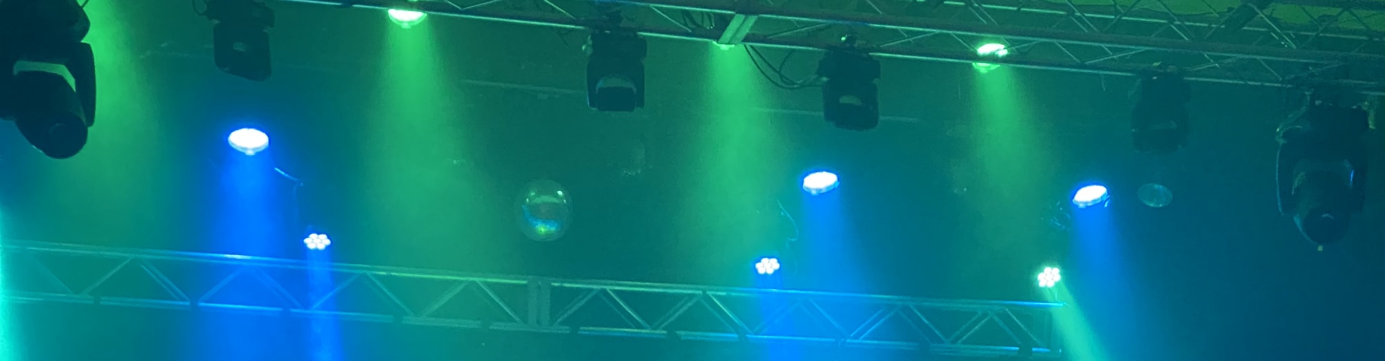 blue and green theater stage lights Inland Empire